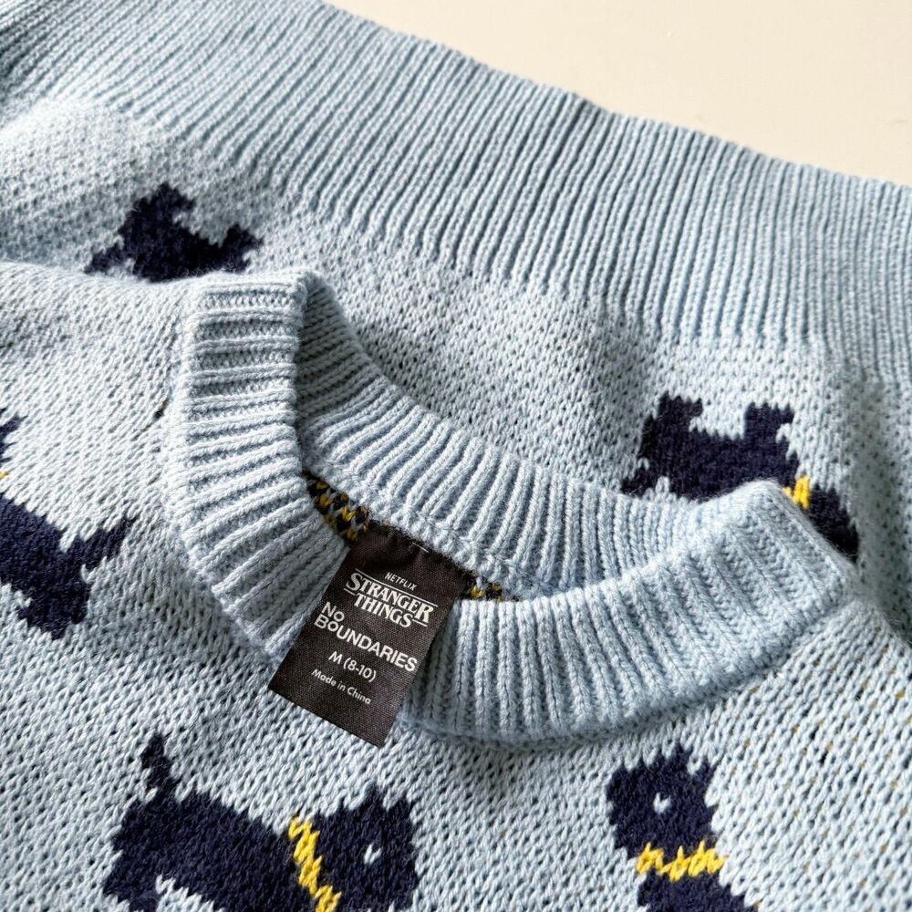NEW Womens Blue No Boundaries Scottie Dog Stranger Things Sweater Size M (8-10) - Picture 11 of 12